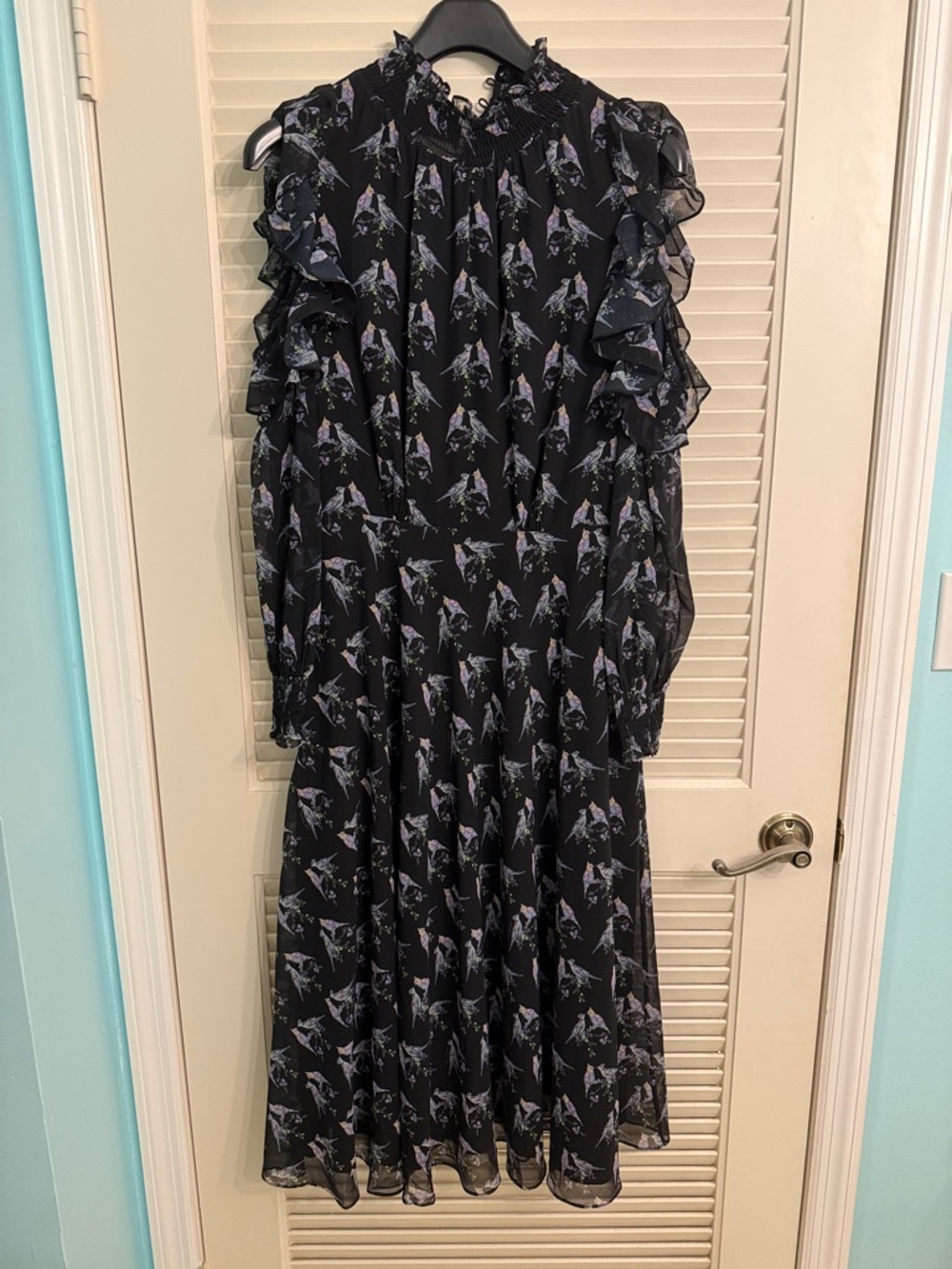 Ted Baker London Hilaina Love Birds Cold-Shoulder Ruffle Dress Size 3/US 8 NWT - Picture 6 of 10